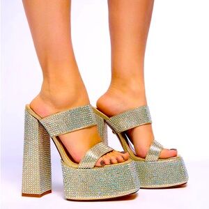 AZALEA WANG Gold Glitter Rhinestone Platform Sandals